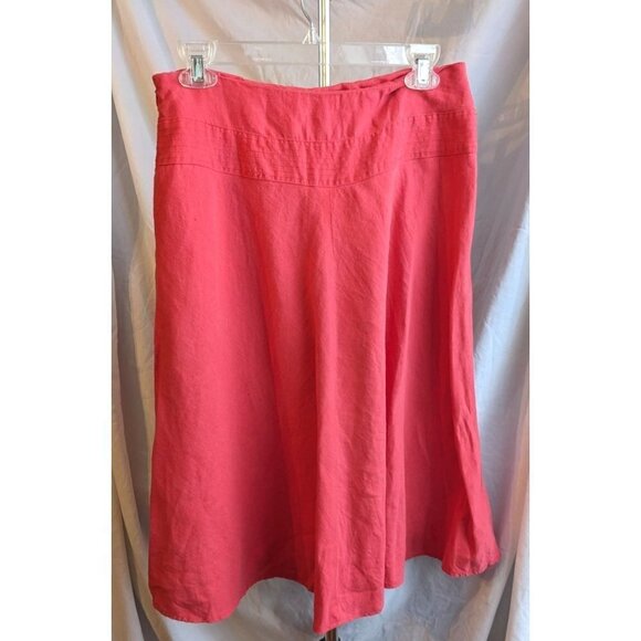 Vintage 90s COVINGTON Petite Salmon Linen Blend Midi Skirt A-Line Size 8P - Picture 1 of 5